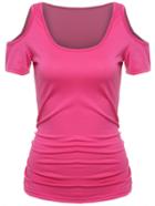 Shein Open Shoulder Hot Pink T-shirt