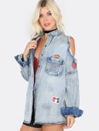Shein Acid Wash Cold Shoulder Denim Jacket Denim