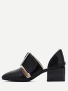 Shein Black Faux Leather Almon Toe Chunky Sandals