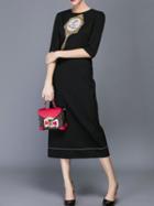 Shein Black Beading Sequined Embroidered Sheath Dress