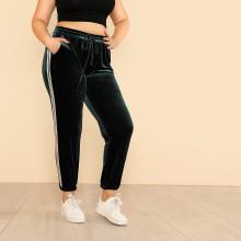 Shein Plus Striped Tape Side Velvet Sweatpants