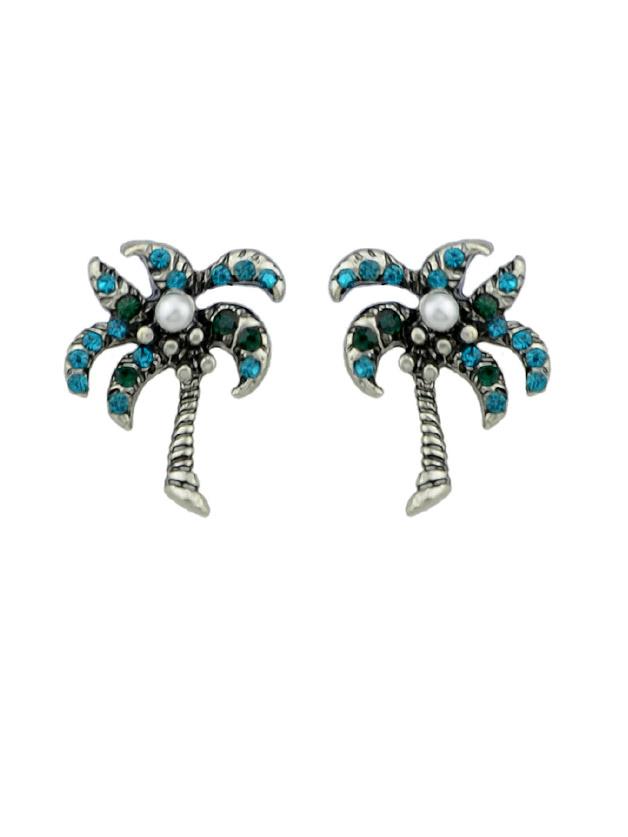 Shein Simulated-pearl Blue Rhinestone Coconut Tree Stud Earring