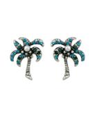 Shein Simulated-pearl Blue Rhinestone Coconut Tree Stud Earring
