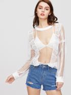 Shein Mesh Front Ruffle Detail Fishnet Crochet Sweatshirt