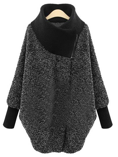 Shein Grey High Neck Zipper Loose Coat