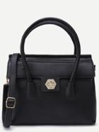 Shein Black Pebbled Pu Flap Handbag With Strap