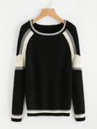 Shein Contrast Stripe Trim Drop Shoulder Sweater