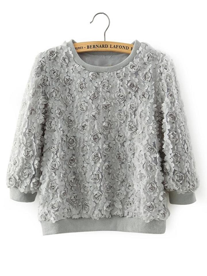 Shein Stereo Flowers Long Sleeve Sweatshirt