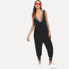 Shein Stripe Contrast Deep V Neck Jumpsuit