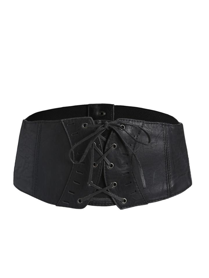 Shein Black Eyelet Lace Up Faux Leather Waist Belt