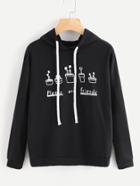 Shein Plants And Letters Print Hoodie