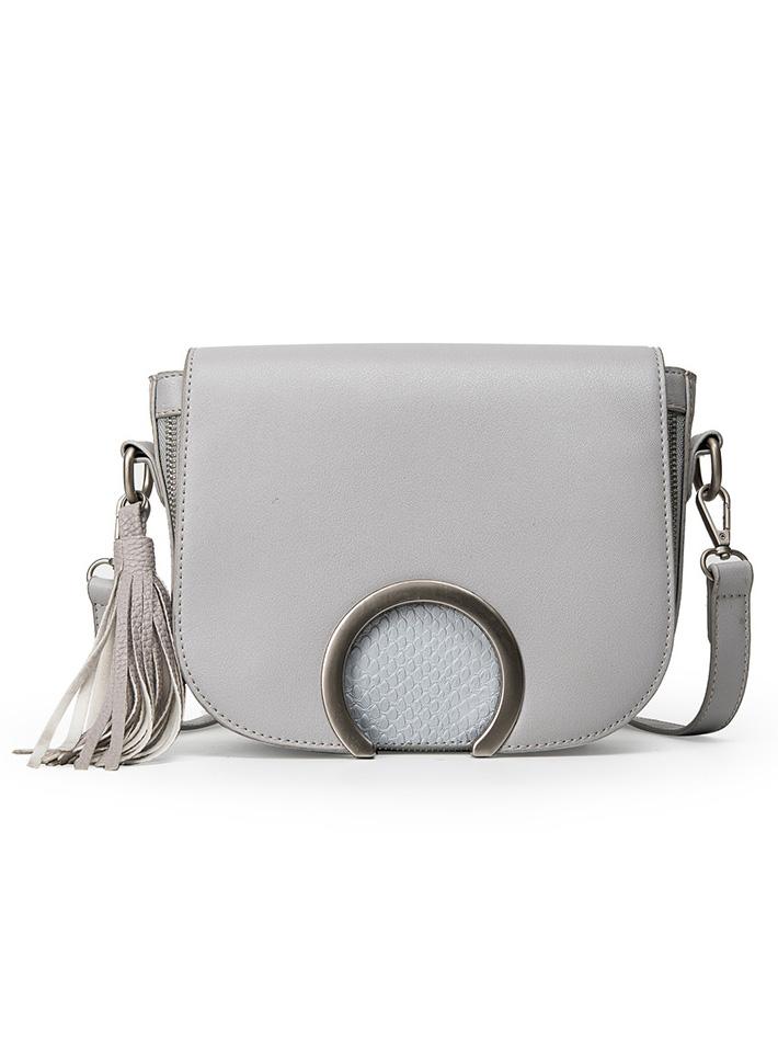Shein Ring Flap Crocodile Emobossed Tassel Bag - Grey