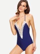 Shein Lace Plunge Neck One-piece Swimwear