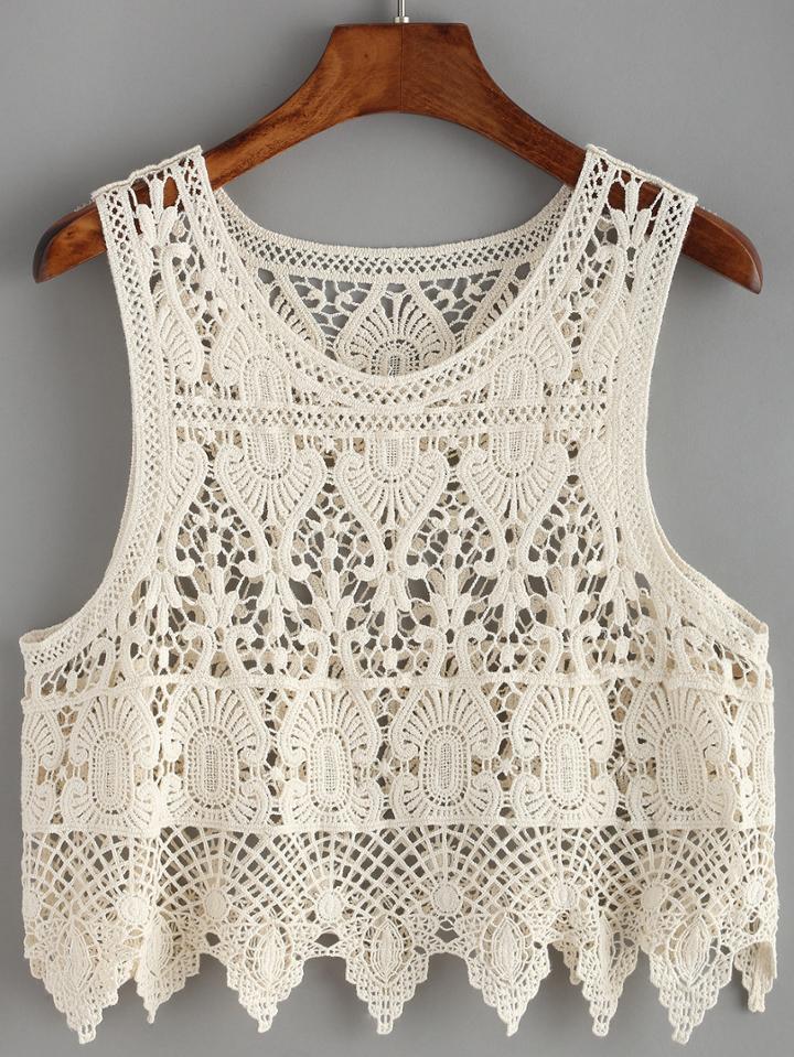Shein Apricot Crochet Hollow Out Tank Top