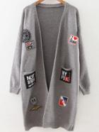 Shein Grey Patch Embellished Drop Shoulder Sweater Coat