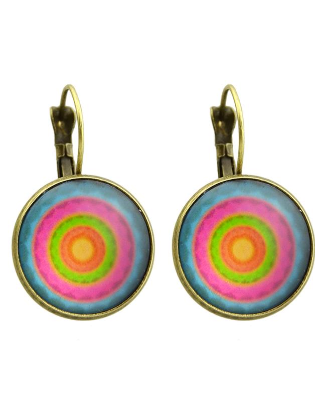 Shein Bronze Imitation Gemstone Round Hoop Earrings