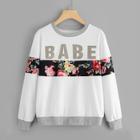 Shein Letter And Floral Print Sweatshirt