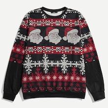 Shein Men Knit Effect Christmas Print Pullover