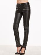 Shein Black Faux Leather Knee Quilted Skinny Pants