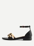 Shein Metallic Ankle Strap Faux Leather Flat Sandals