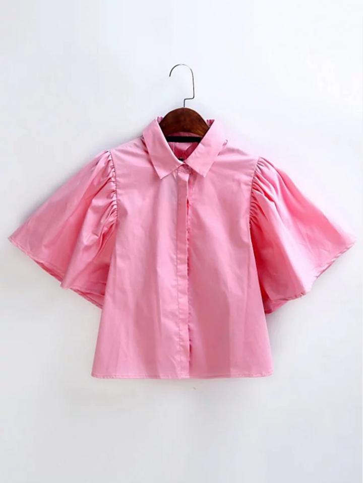 Shein Hidden Button Tie Back Cute Blouse