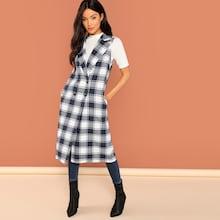 Shein Double Button Plaid Notched Neck Outerwear