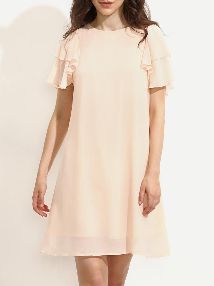 Shein Pink Ruffle Sleeve Button Back Shift Dress
