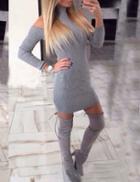 Shein Grey High Neck Cold Shoulder Sweater Dress