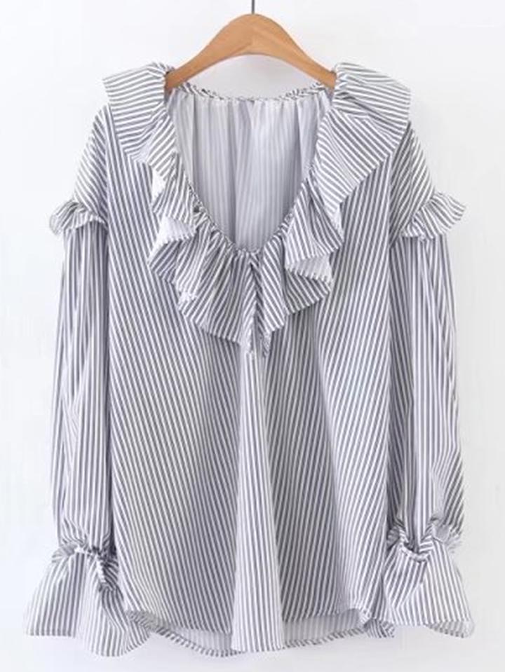 Shein V-neckline Ruffle Trim Blouse