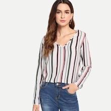 Shein V Neck Striped Print Top