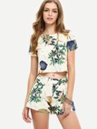 Shein Florals Crop Top With Shorts Suits