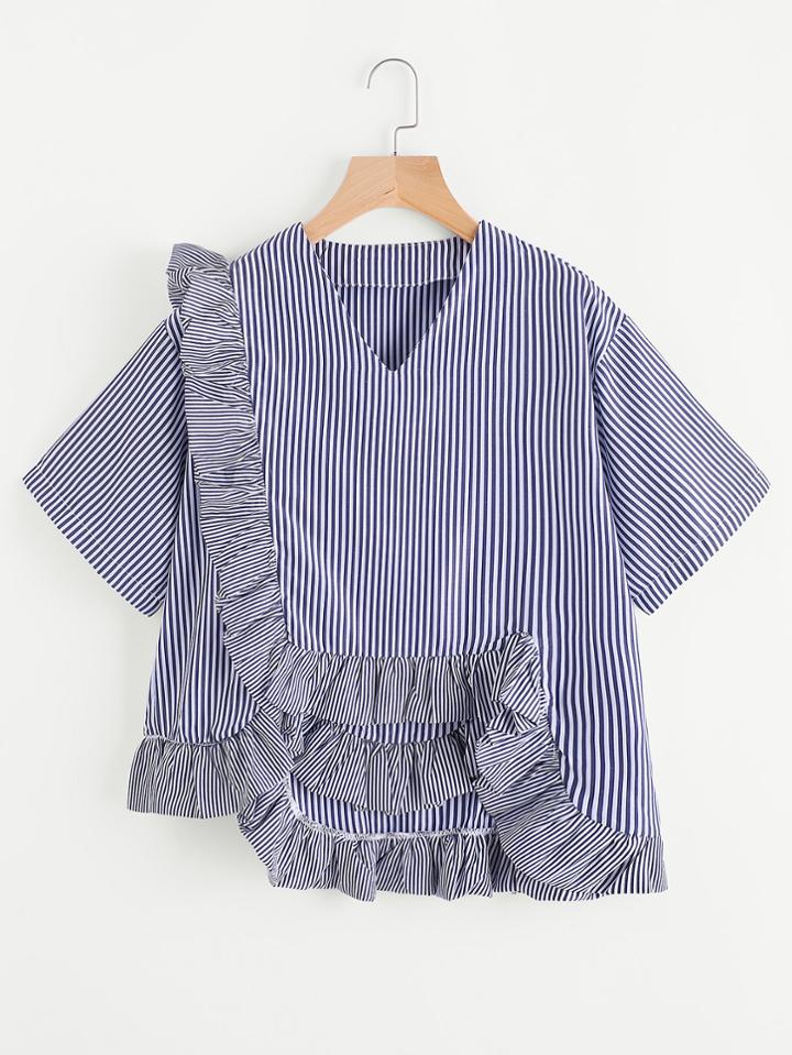 Shein Vertical Striped Top With Exaggerated Frill