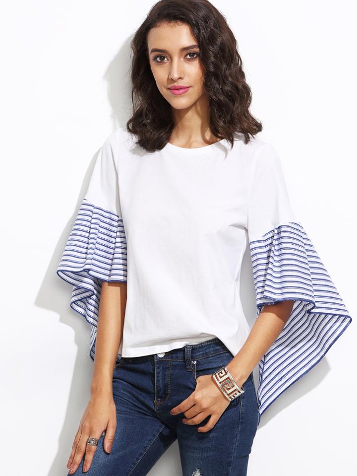 Shein Striped Asymmetric Bell Sleeve Top