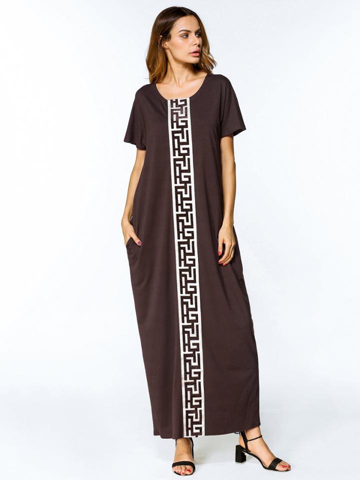 Shein Contrast Panel Meander Pattern Cocoon Dress