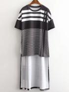 Shein Black And White Stripe High Low T-shirt