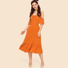 Shein Ruched Front Flounce Hem Bardot Dress