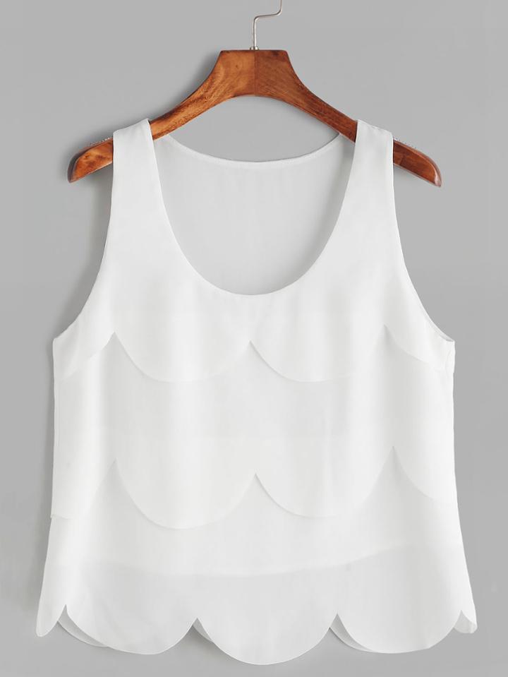 Shein White Layered Scallop Tank Top