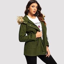 Shein Drawstring Waist Double Pocket Hooded Coat