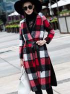 Shein Red V Neck Long Sleeve Tie-waist Coat