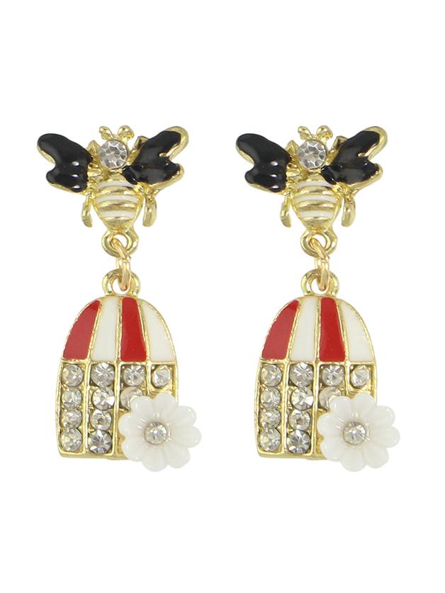 Shein Red Color Enamel Rhinestone Bee Shape Statement Earring