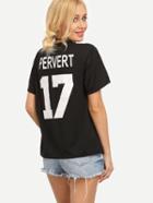 Shein Varsity Print T-shirt - Black