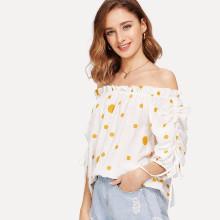Shein Off Shoulder Drawstring Sleeve Spot Blouse