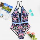 Shein Floral Criss Cross Swimsuit