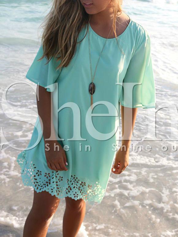 Shein Green Half Sleeve Hollow Dress