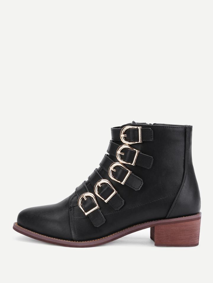 Shein Buckle Decorated Side Zipper Pu Boots