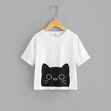 Shein Girls Animal Print Rolled Up Sleeve Tee