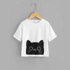 Shein Girls Animal Print Rolled Up Sleeve Tee