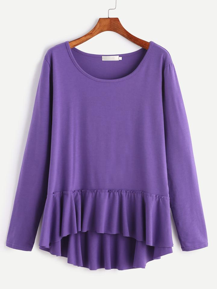 Shein Purple Dip Hem Peplum T-shirt