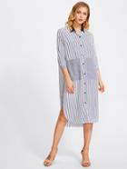 Shein Contrast Panel Dolphin Hem Striped Shirt Dress