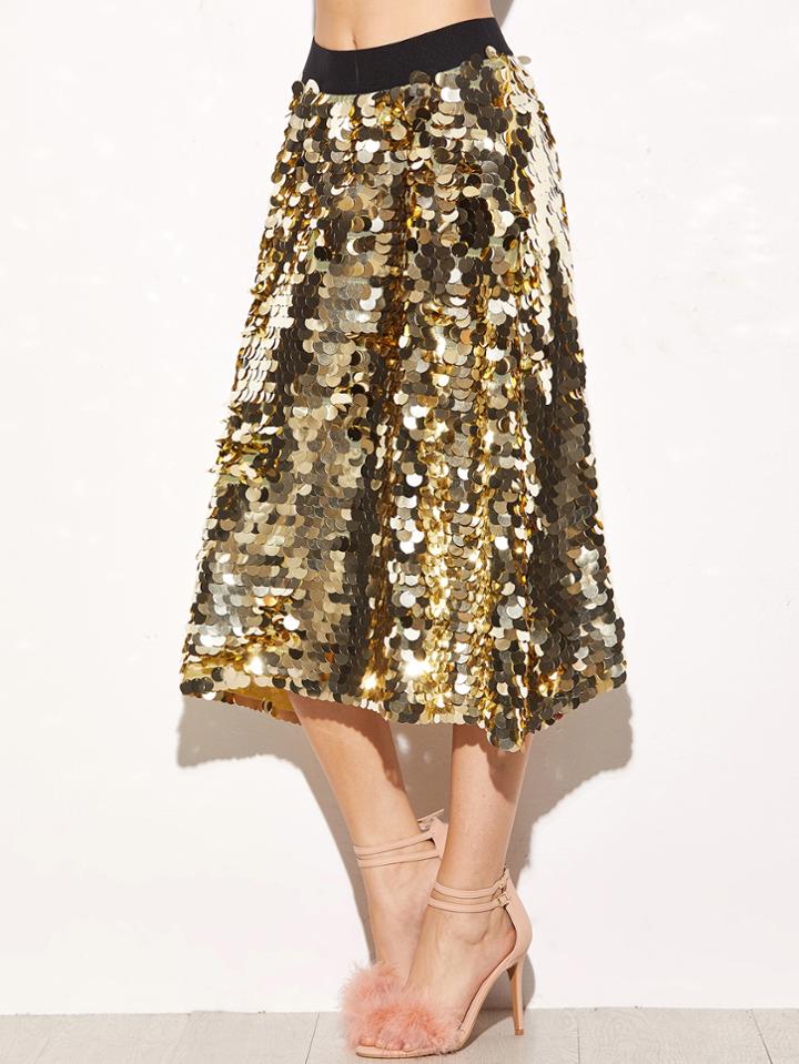 Shein Contrast Waist Large Sequin Skirt